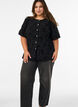 Blouse avec motif floral et manches ballon, Noir, Model image number 1