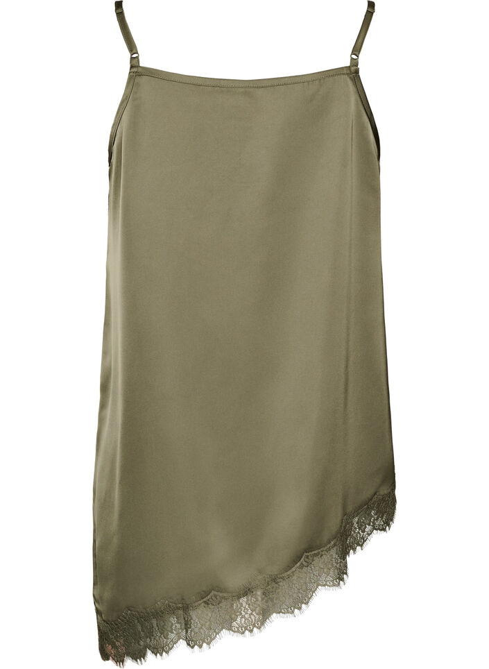 Top &agrave; fines bretelles avec dentelle et ourlet asym&eacute;trique, Vert Kaki, Packshot image number 1
