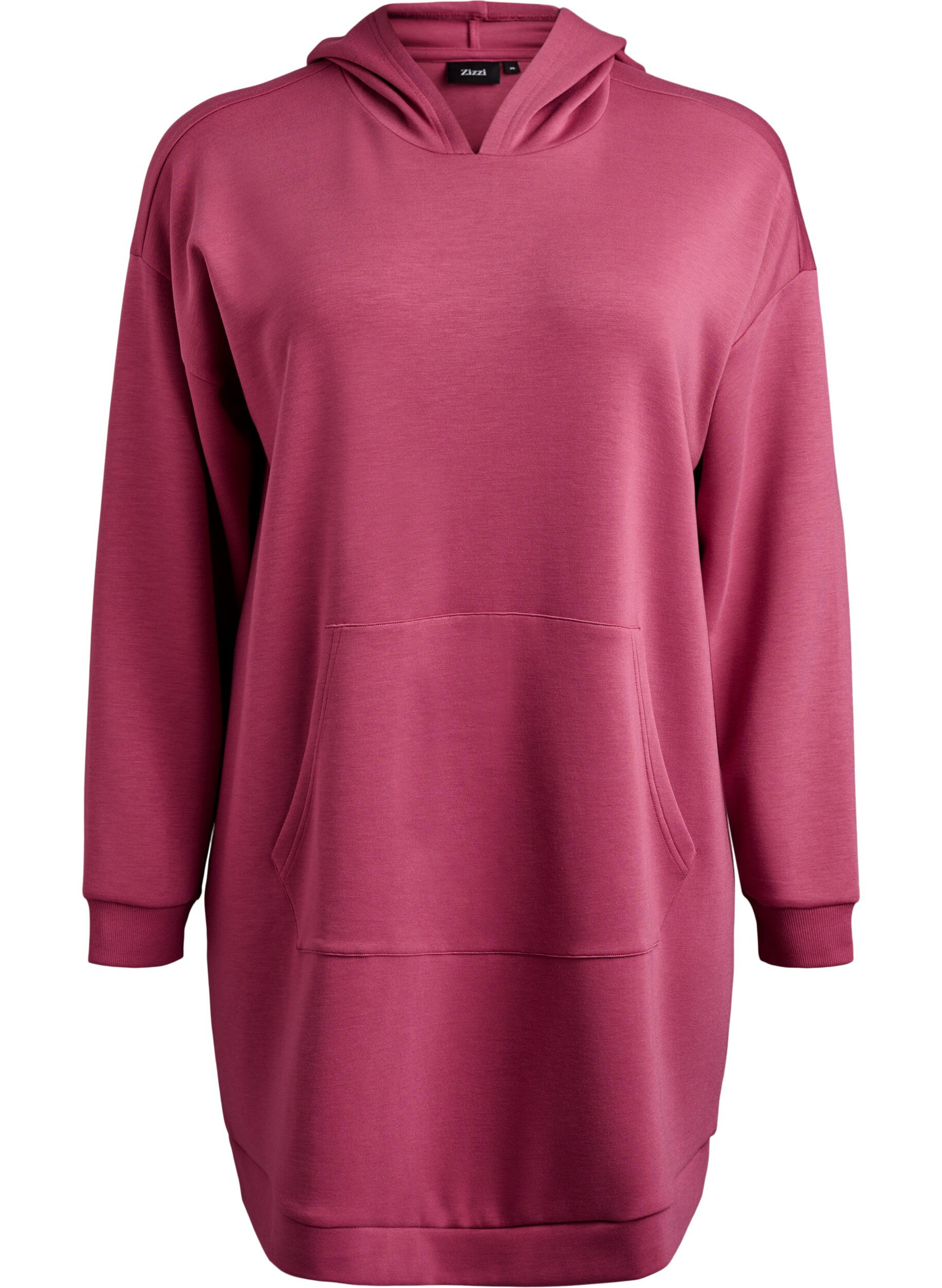 Zizzi Robe sweat courte &agrave; capuche avec poche kangourou, Rose, Packshot image number 0