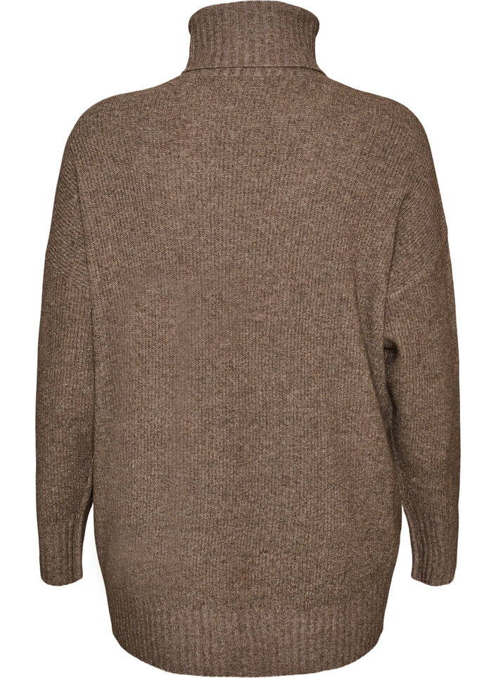Pull en maille l&acirc;che avec col roul&eacute;, Marron, Packshot image number 1