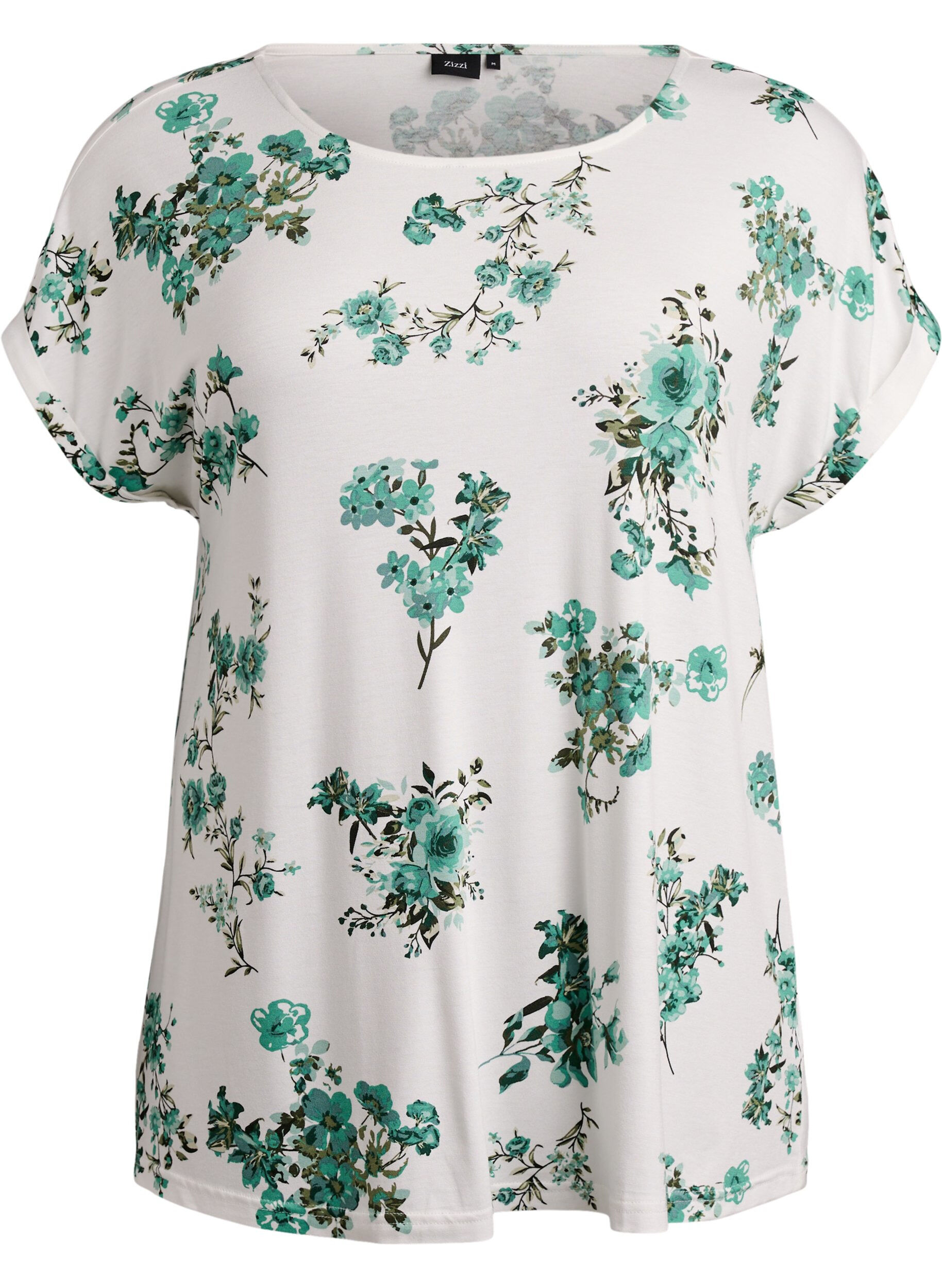 Zizzi T-shirt avec imprim&eacute; floral, Blanc, Packshot image number 0