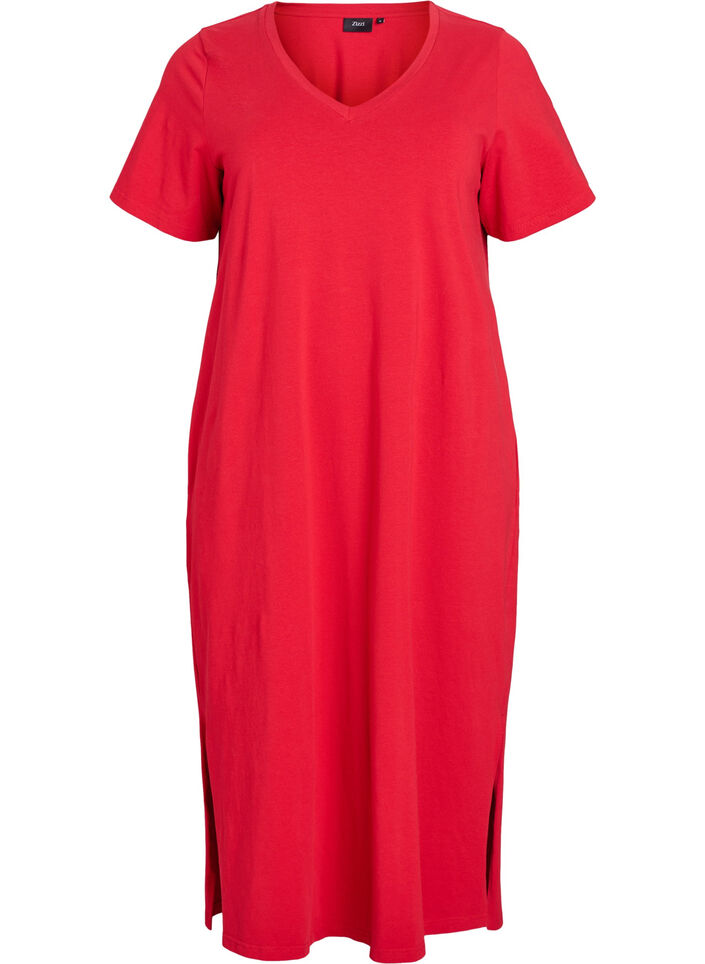 Robe T-shirt midi avec col en V, Rouge, Packshot image number 0