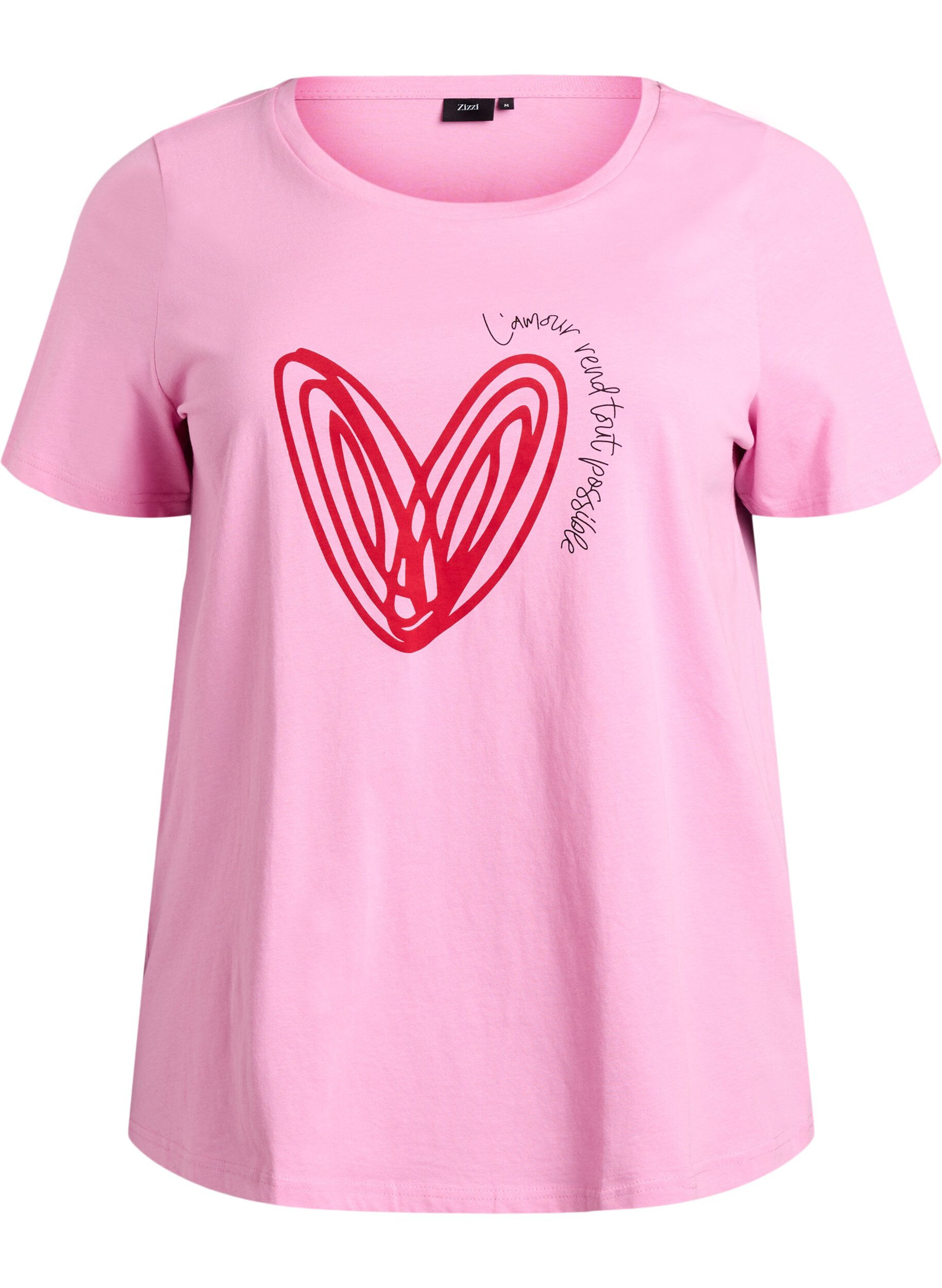 Zizzi T-shirt en coton avec motif, Begonia P. w. Heart, Packshot image number 0