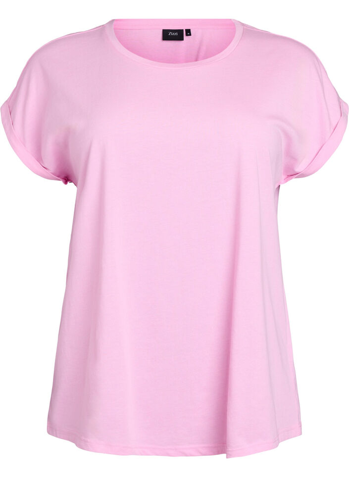 T-shirt &agrave; manches courtes en m&eacute;lange de coton, Rose, Packshot image number 0
