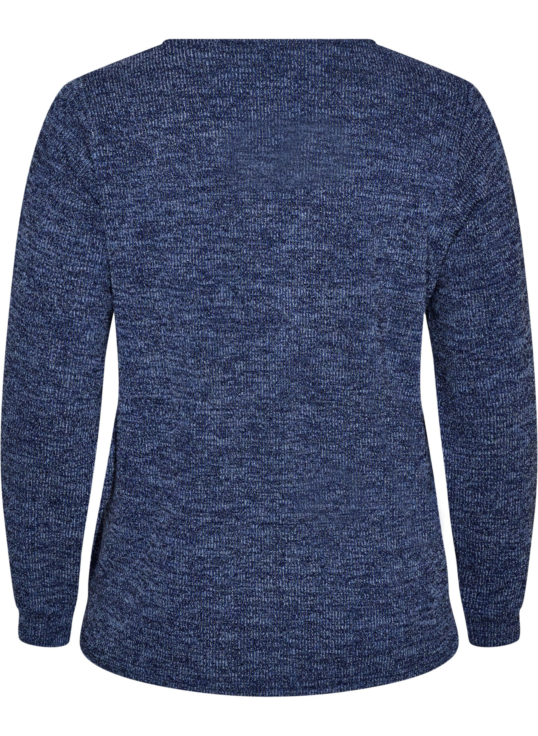ZizziBlouse en jersey avec col en V et manches longues, Bleu, Packshot image number 1