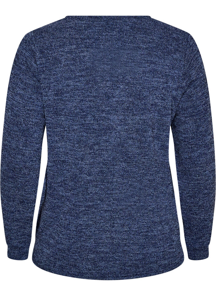 Blouse en jersey avec col en V et manches longues, Bleu, Packshot image number 1