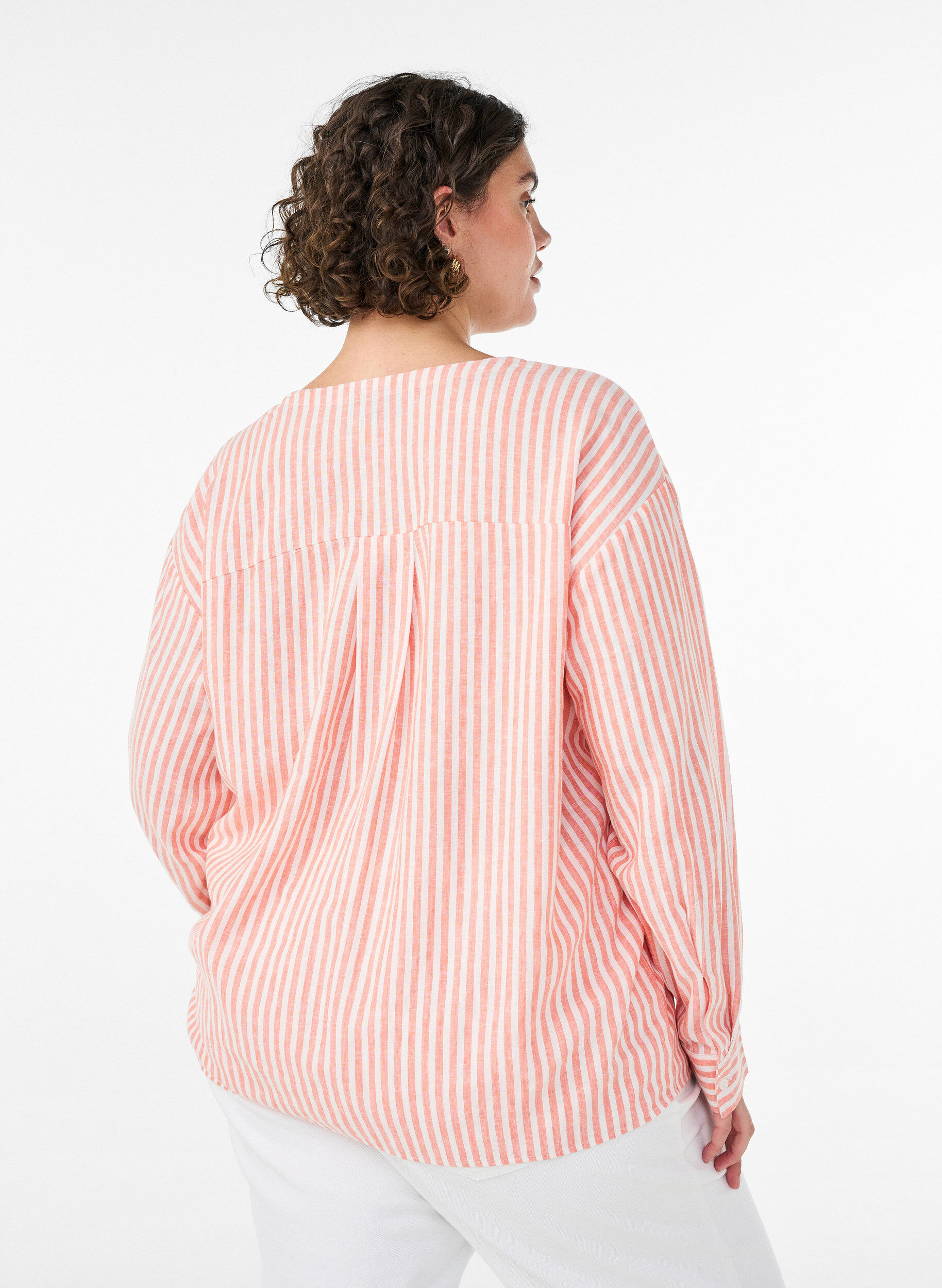 ZizziBlouse en lin et viscose avec col en V, Corail, Model image number 2