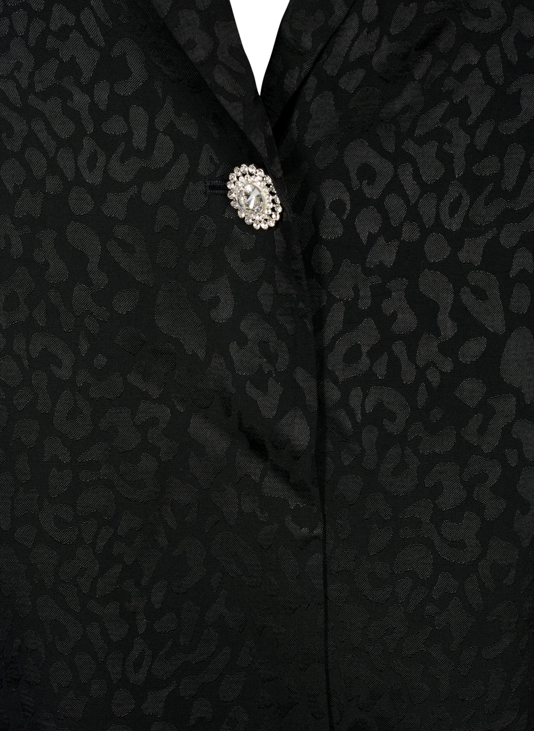 Zizzi Blazer jacquard ton sur ton en viscose, Black, Packshot image number 2