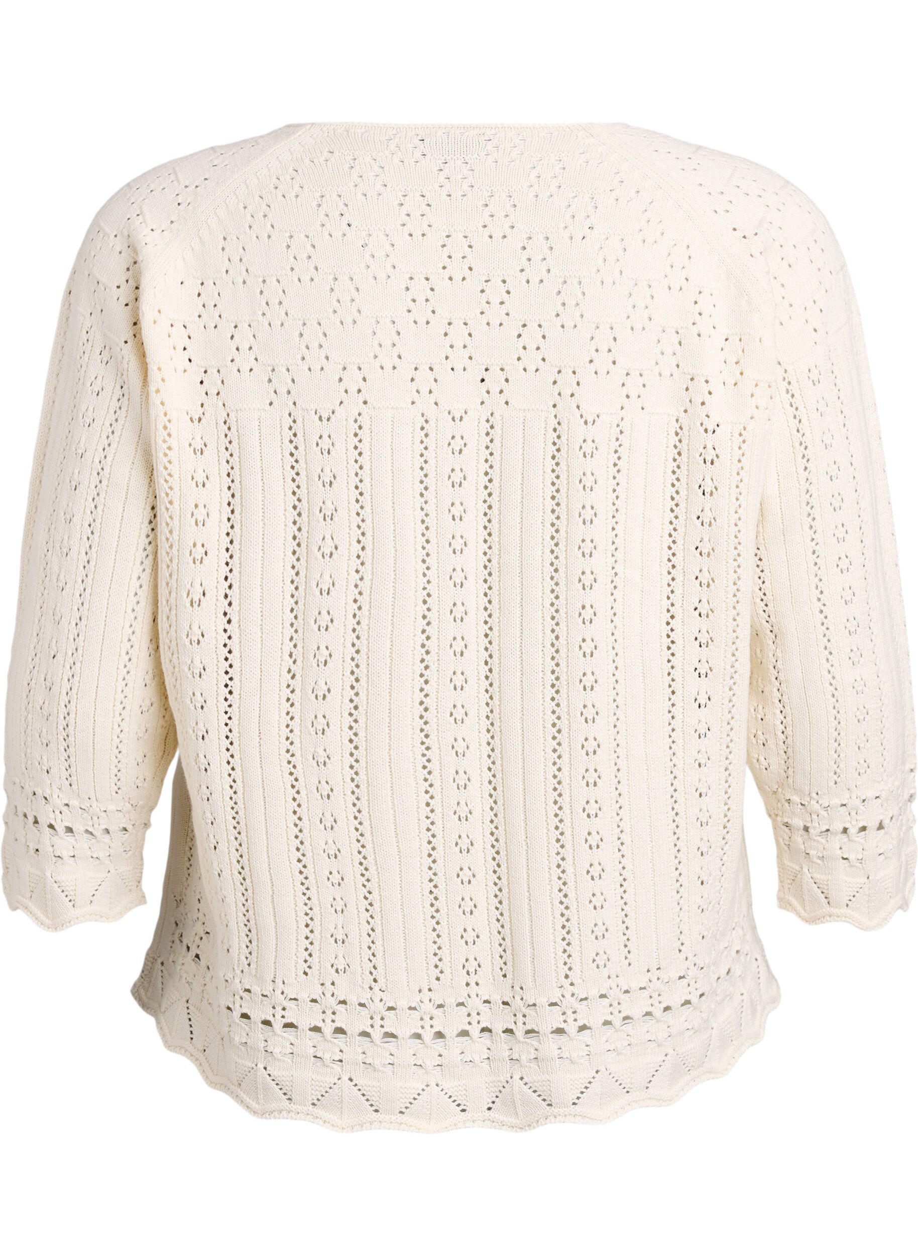 Zizzi Top en maille avec broderie eyelet et manches 3/4, Beige, Packshot image number 1