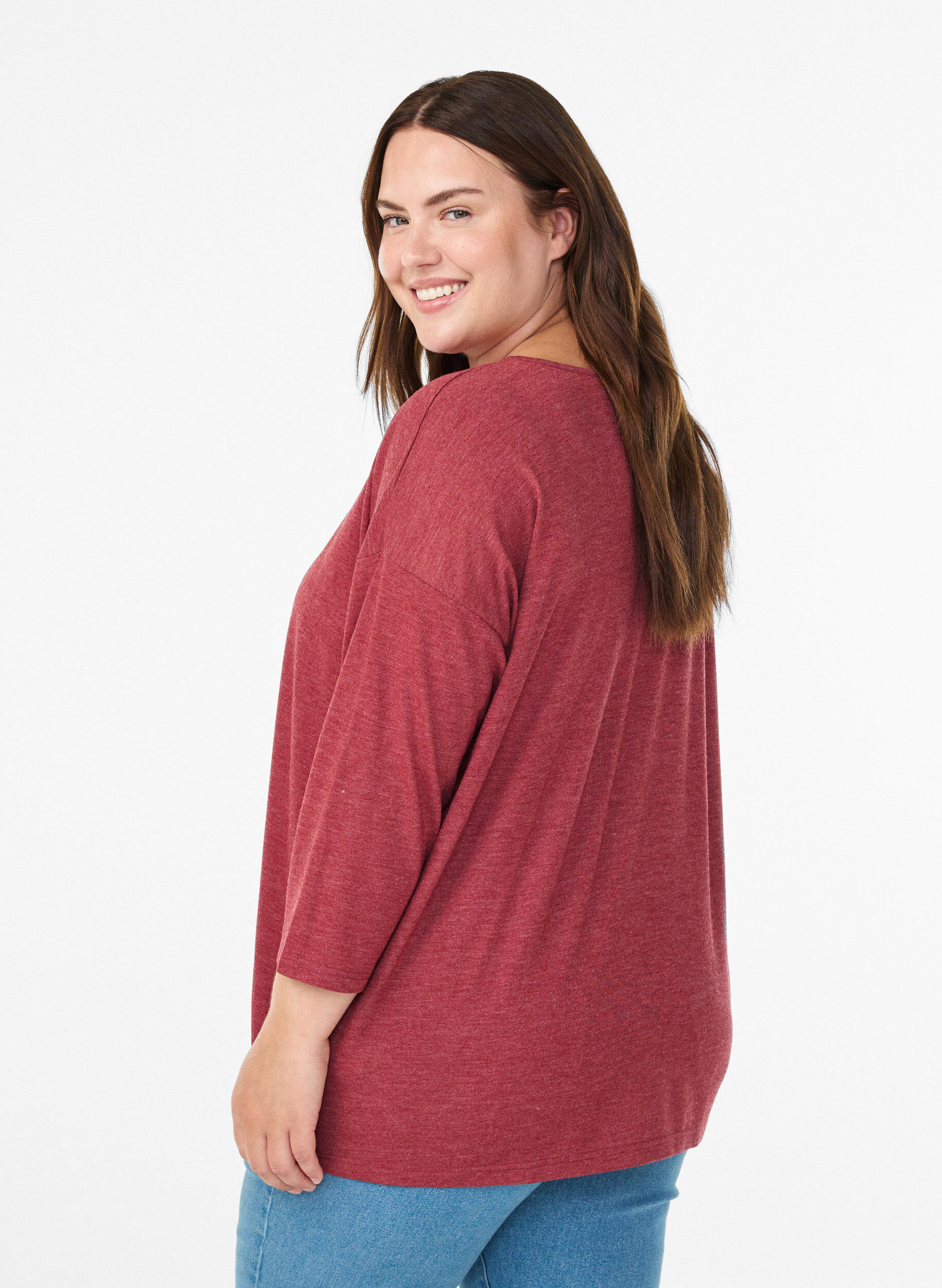 Zizzi Blouse en jersey avec manches 3/4, Bordeaux, Model image number 2
