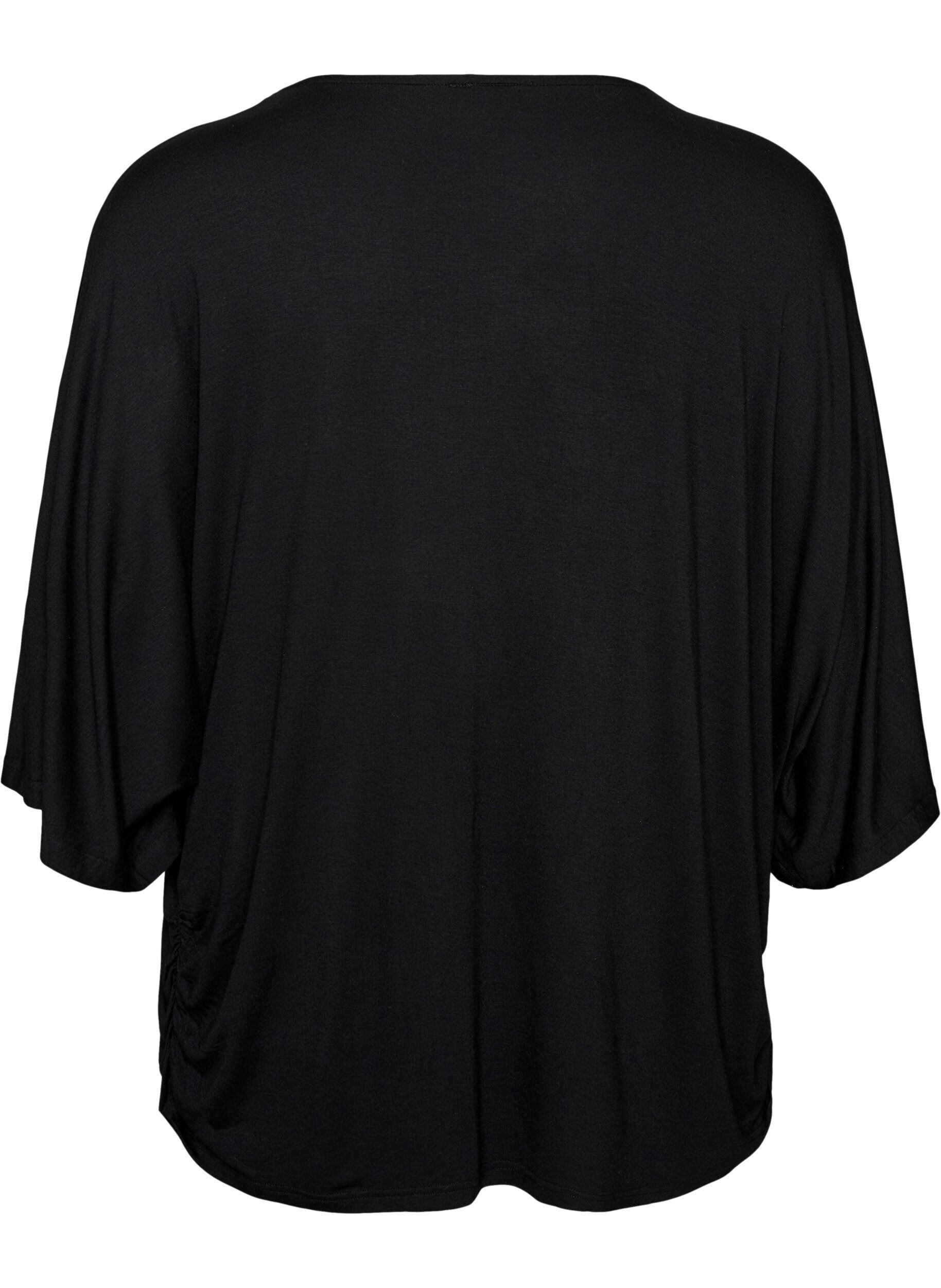 ZizziBlouse en jersey avec des manches ballon au coude, Noir, Packshot image number 1