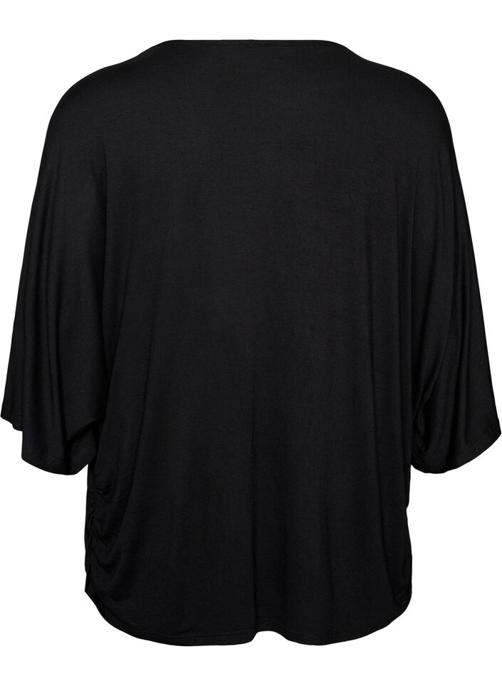 Blouse en jersey avec des manches ballon au coude, Noir, Packshot image number 1