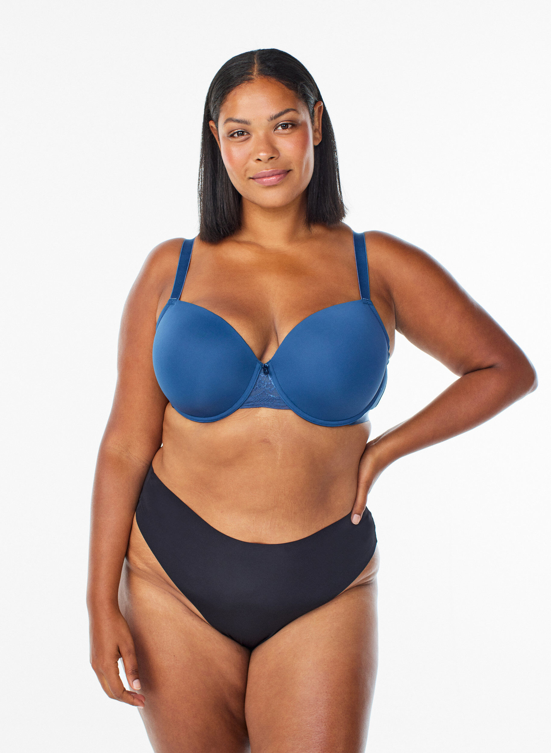 Zizzi Soutien-gorge moul&eacute; avec maille, Bleu, Model image number 1