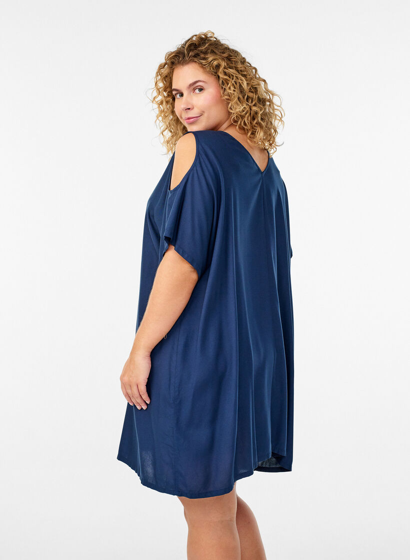 Robe de plage en viscose avec d&eacute;tail aux &eacute;paules, Bleu, Model image number 2