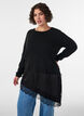 Blouse en maille &agrave; effet superpos&eacute; et bordure en dentelle, Noir, Model image number 0