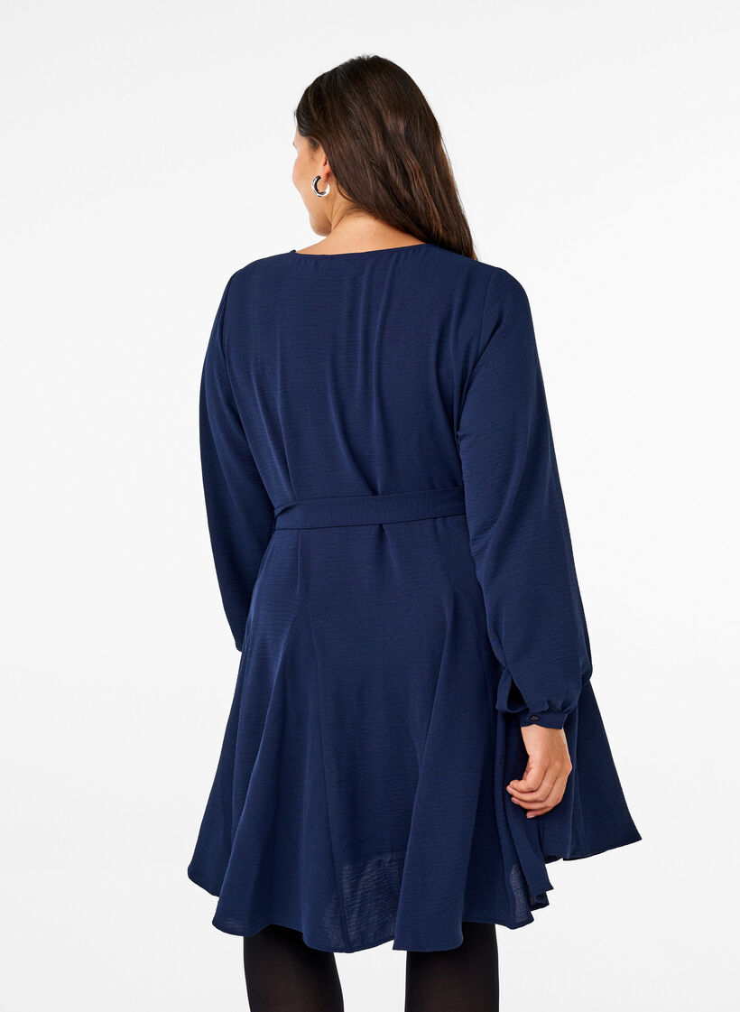 Robe à manches longues avec ceinture à nouer, Navy Blazer, Model image number 1