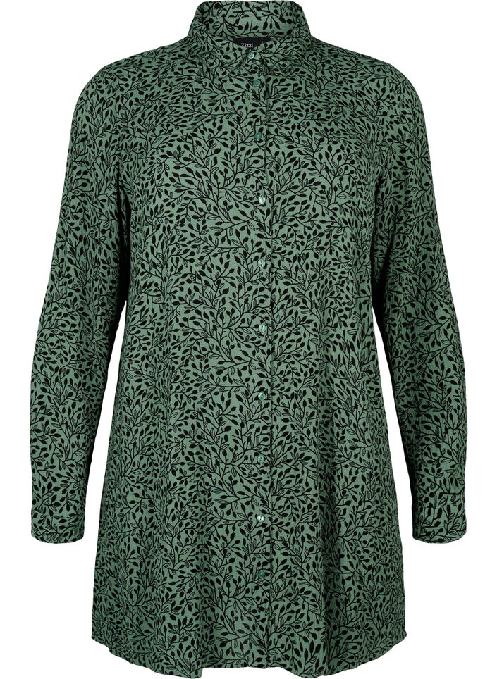 Chemise longue imprimée en viscose, Green AOP, Packshot image number 0