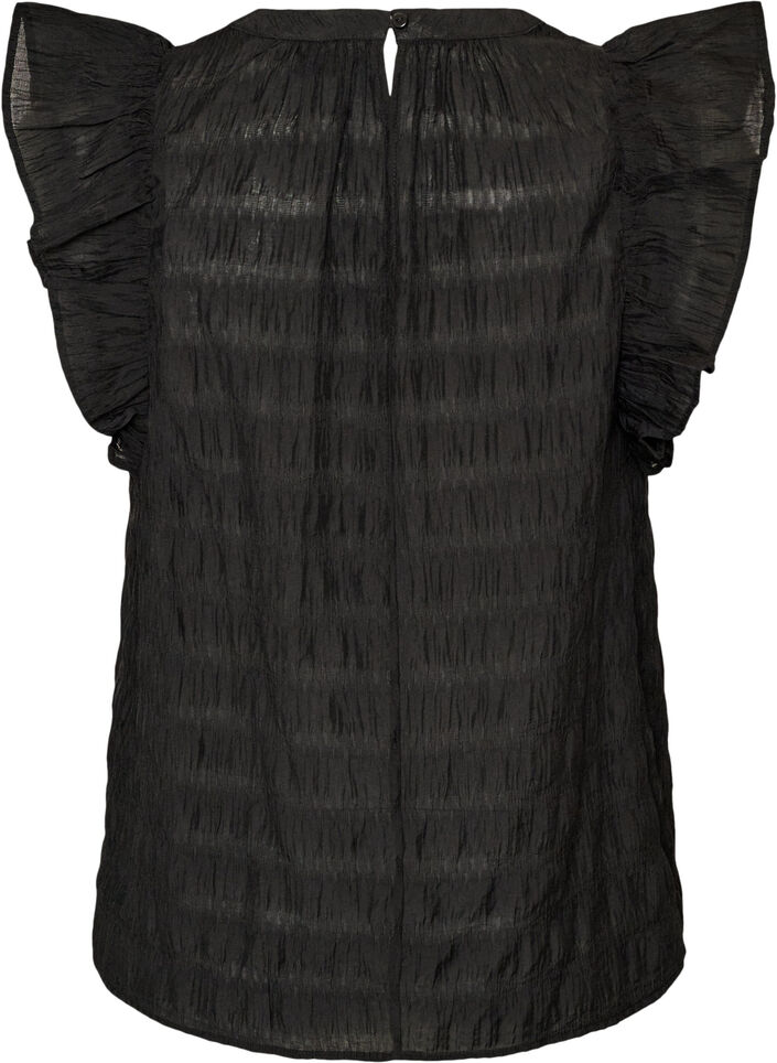 Blouse sans manches textur&eacute;e avec volants, Noir, Packshot image number 1