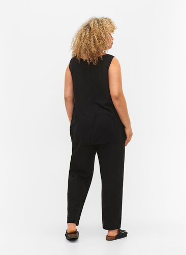 Pantalon en coton uni avec du lin, Black, Model image number 1