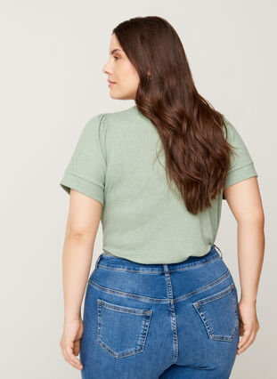 T-shirt côtelé à manches courtes en mélange de viscose, Lily Pad, Model image number 1