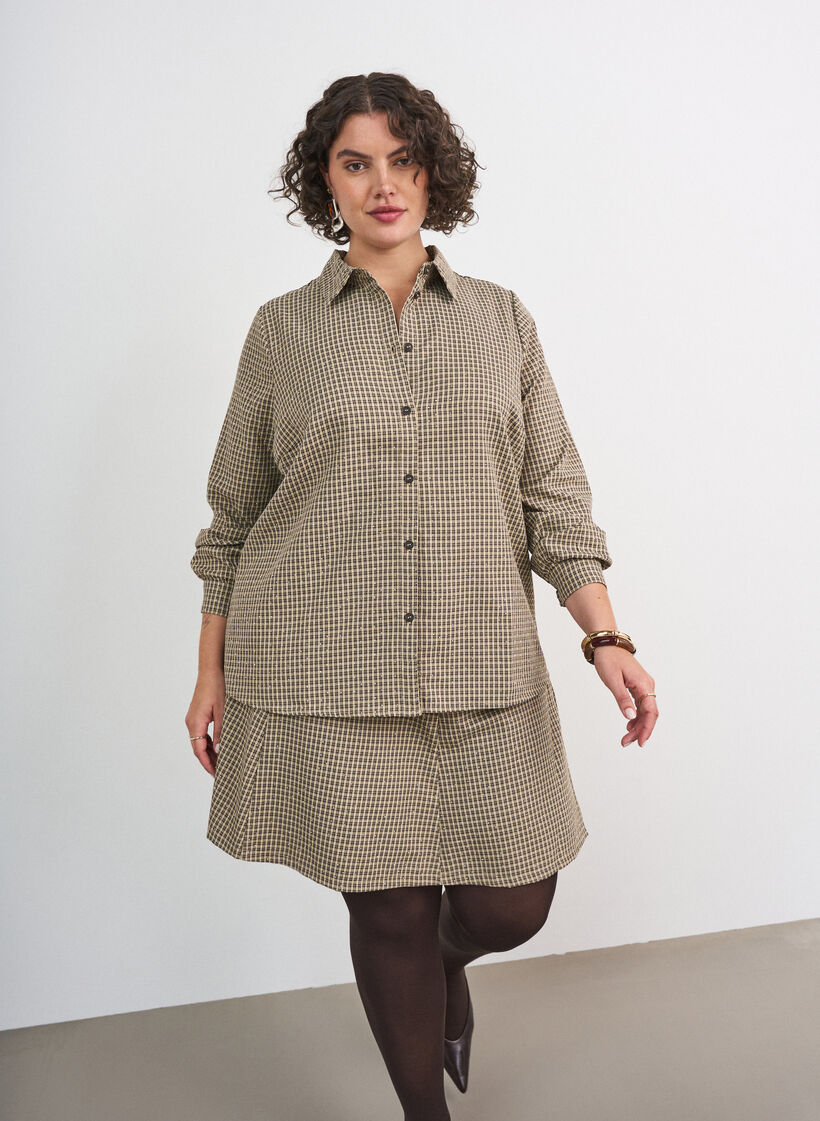 Jupe &agrave; mini-carreaux et strass, Marron, Model image number 0
