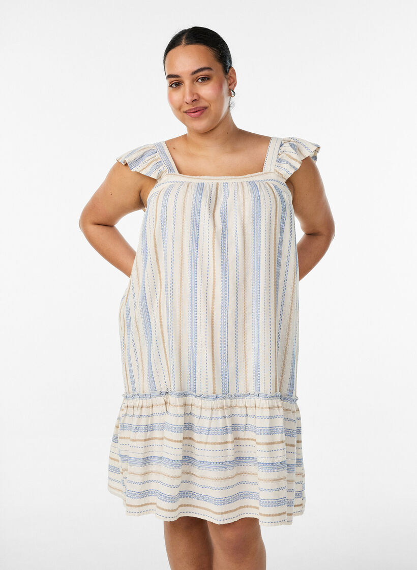 Robe d'&eacute;t&eacute; sans manches avec un motif tiss&eacute;, Vanille, Model image number 0