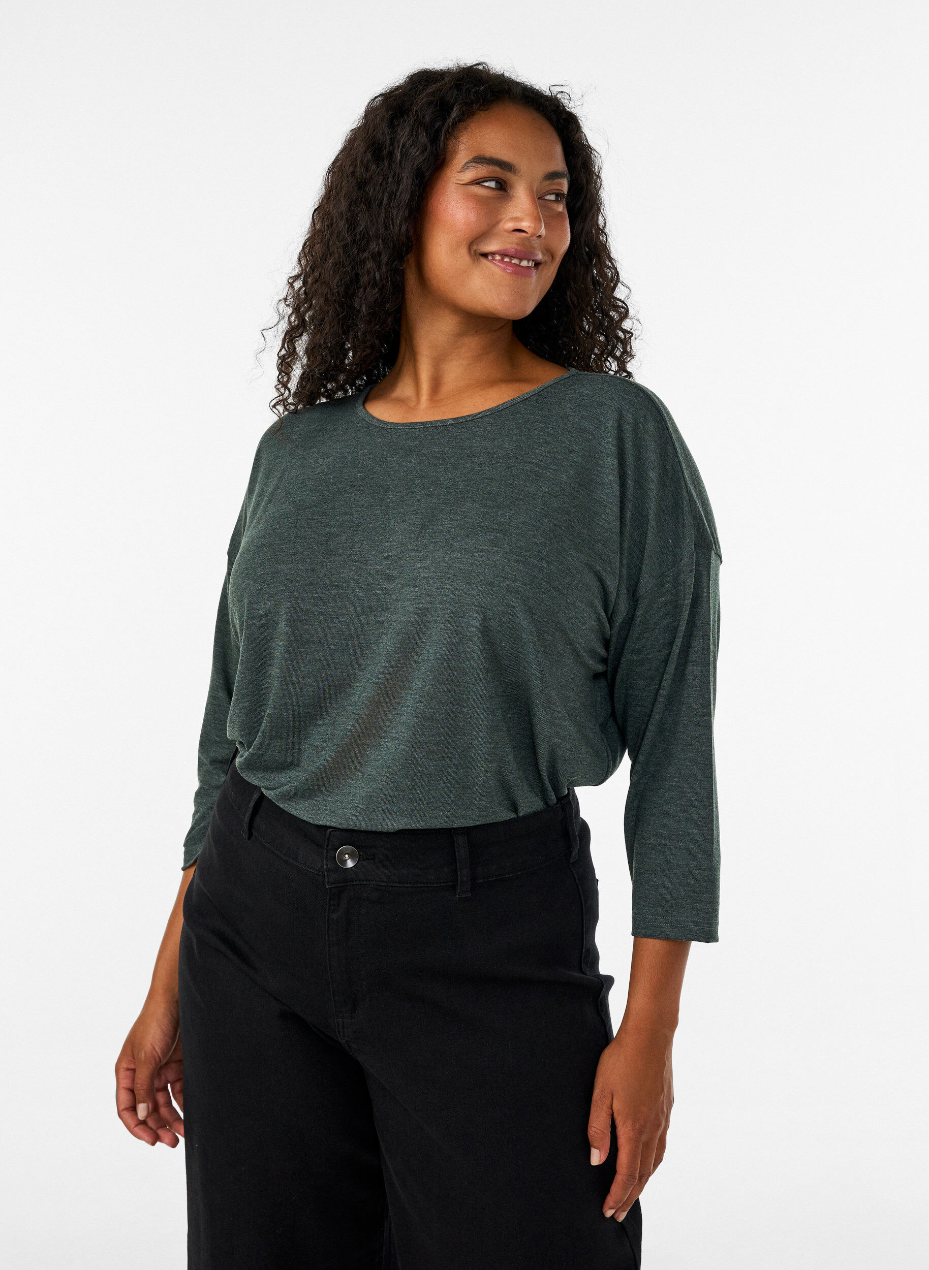 Blouse en jersey avec manches 3/4, Vert fonc&eacute;, Model