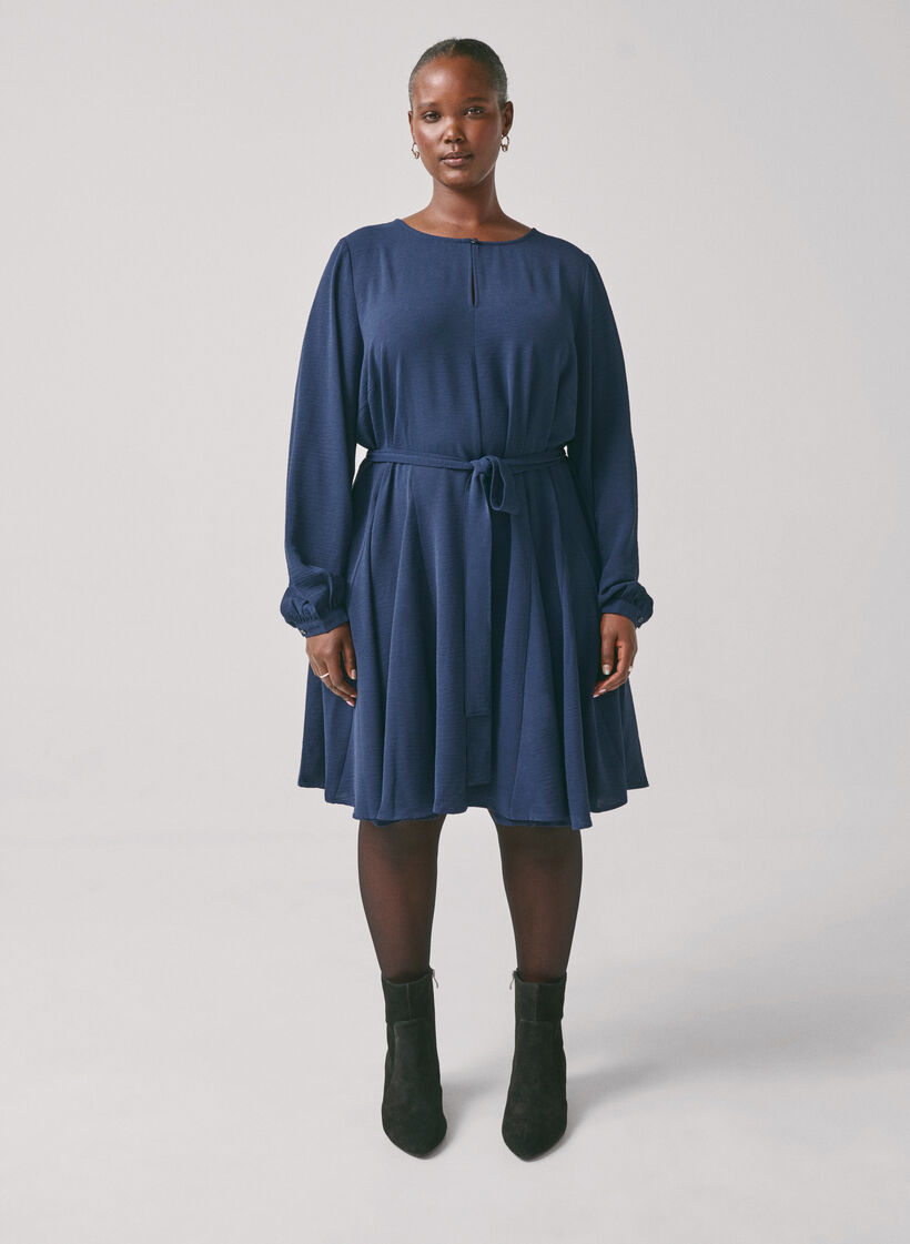 Robe à manches longues avec ceinture à nouer, Navy Blazer, Image image number 1