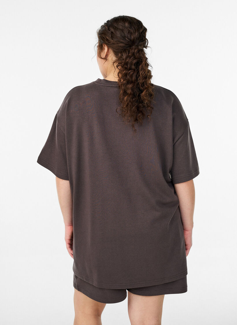 T-shirt sweat oversize, Marron, Model image number 2
