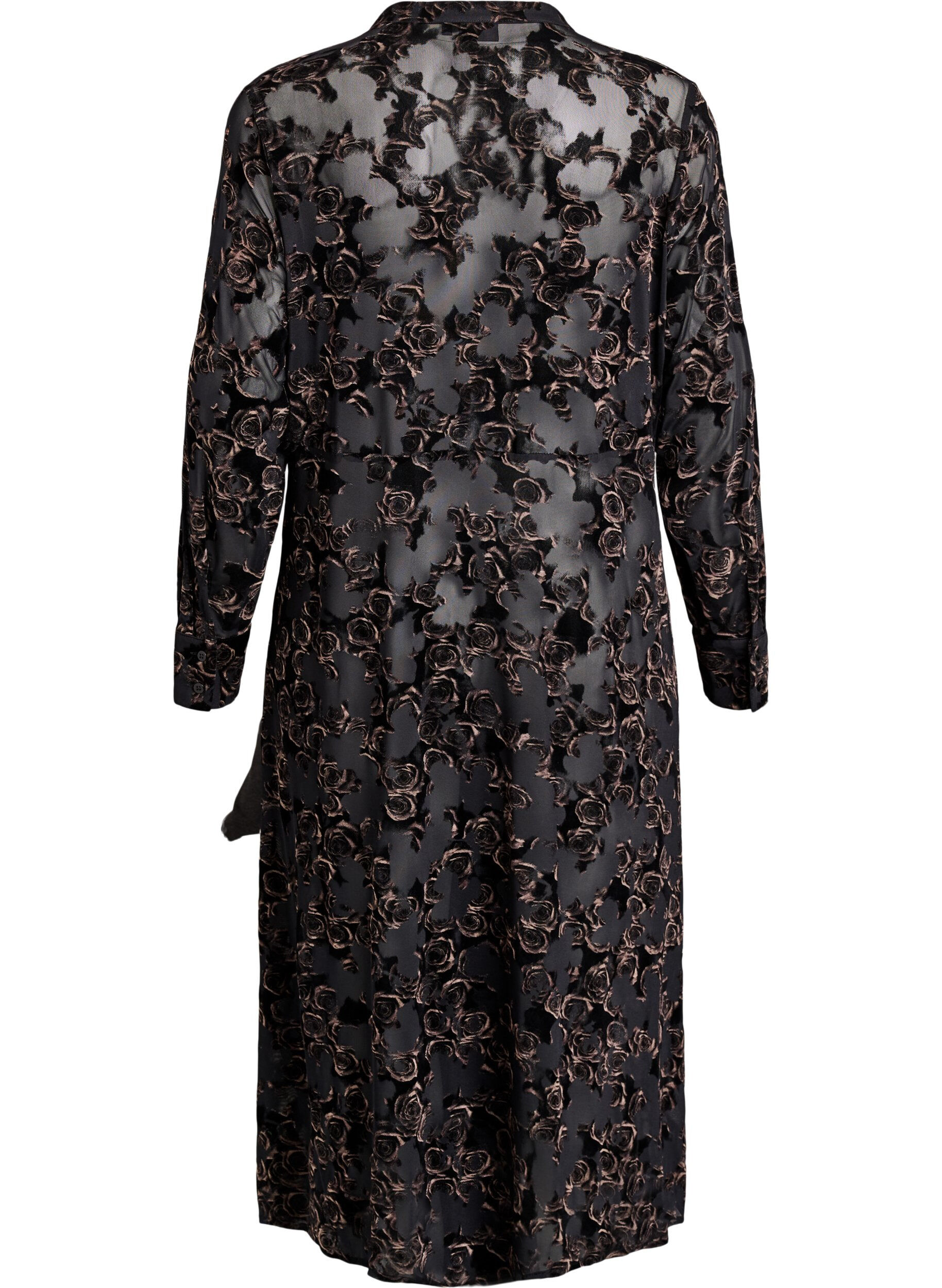 Zizzi Robe mi-longue en maille avec des roses en velours, Noir, Packshot image number 1