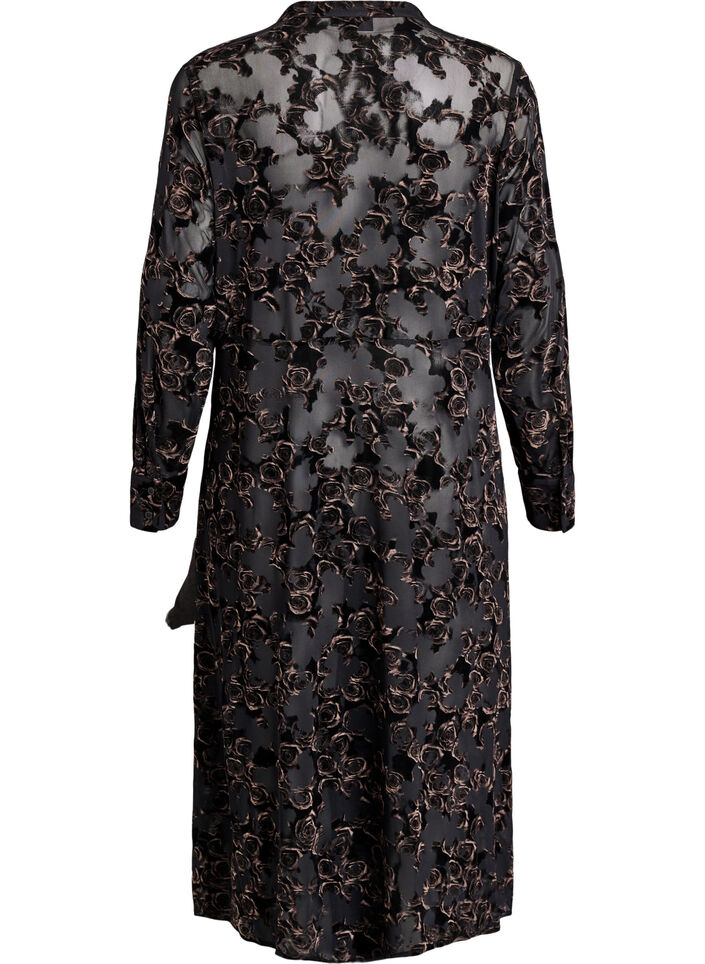 Robe mi-longue en maille avec des roses en velours, Noir, Packshot image number 1
