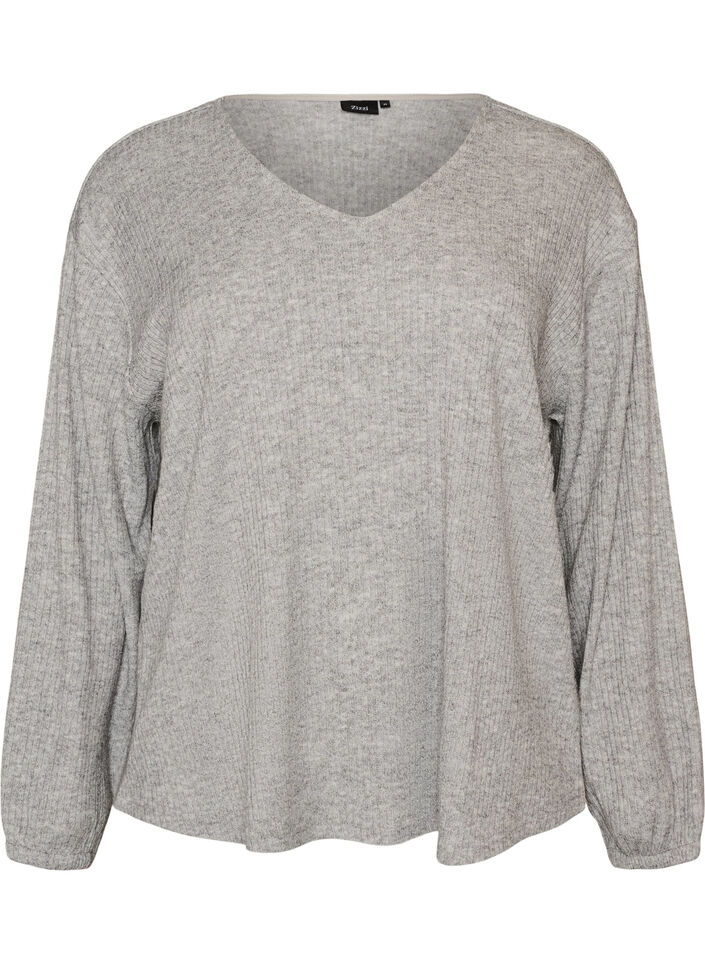 Blouse en jersey c&ocirc;tel&eacute; avec col en V, Gris, Packshot image number 0