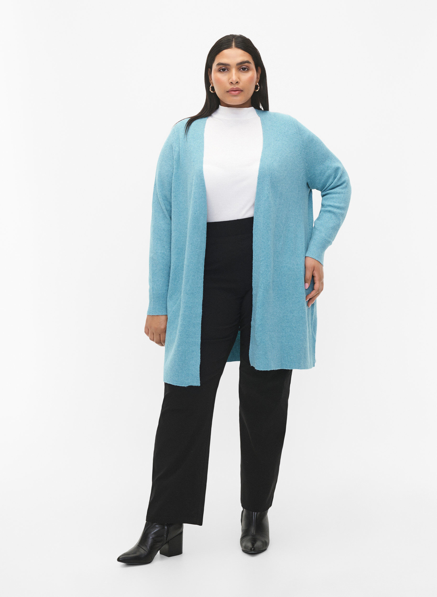 Zizzi Cardigan long ouvert &agrave; l'avant, Reef Water Mel., Model image number 2