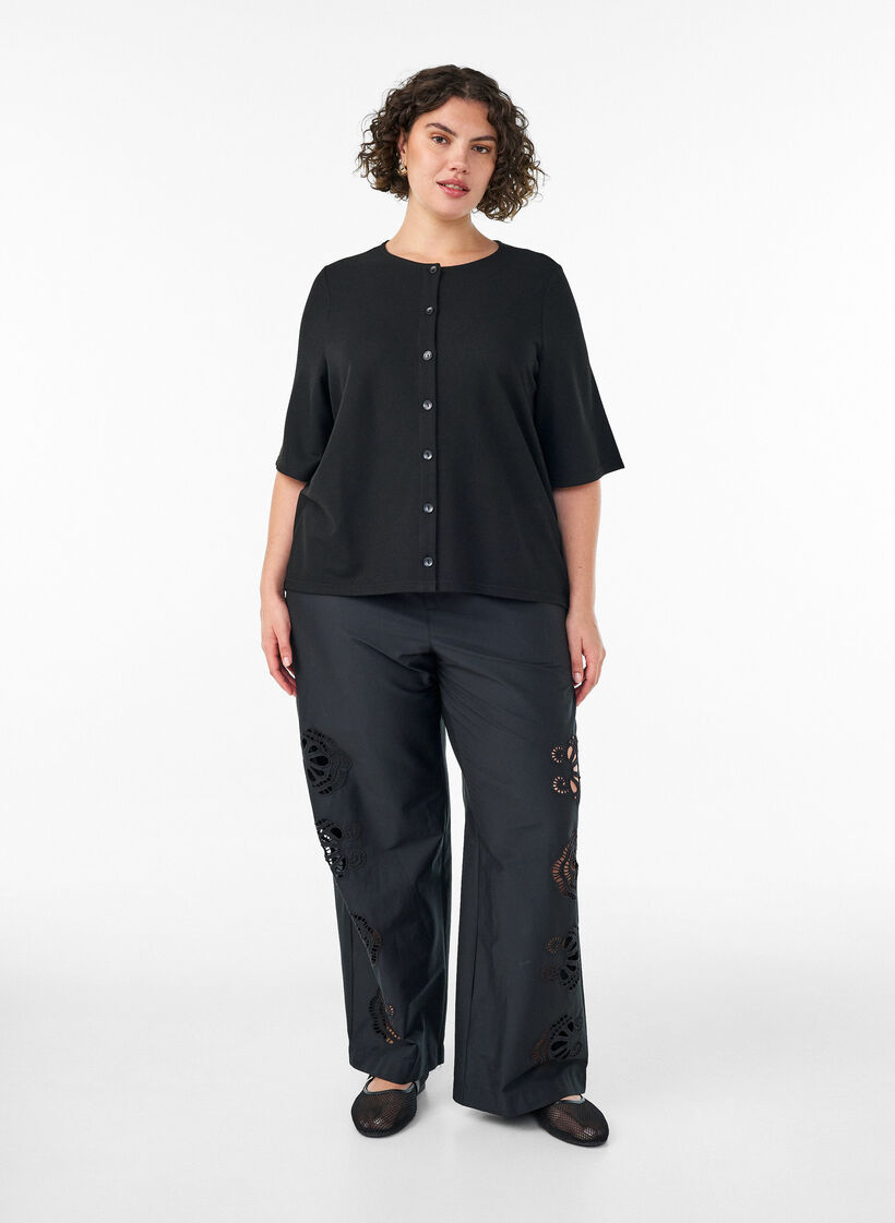 Blouse c&ocirc;tel&eacute;e &agrave; fermeture boutonn&eacute;e, Noir, Model image number 1