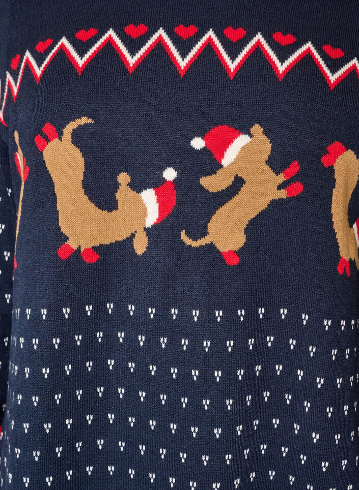 Robe courte en maille avec motif de No&euml;l, Bleu, Packshot image number 2