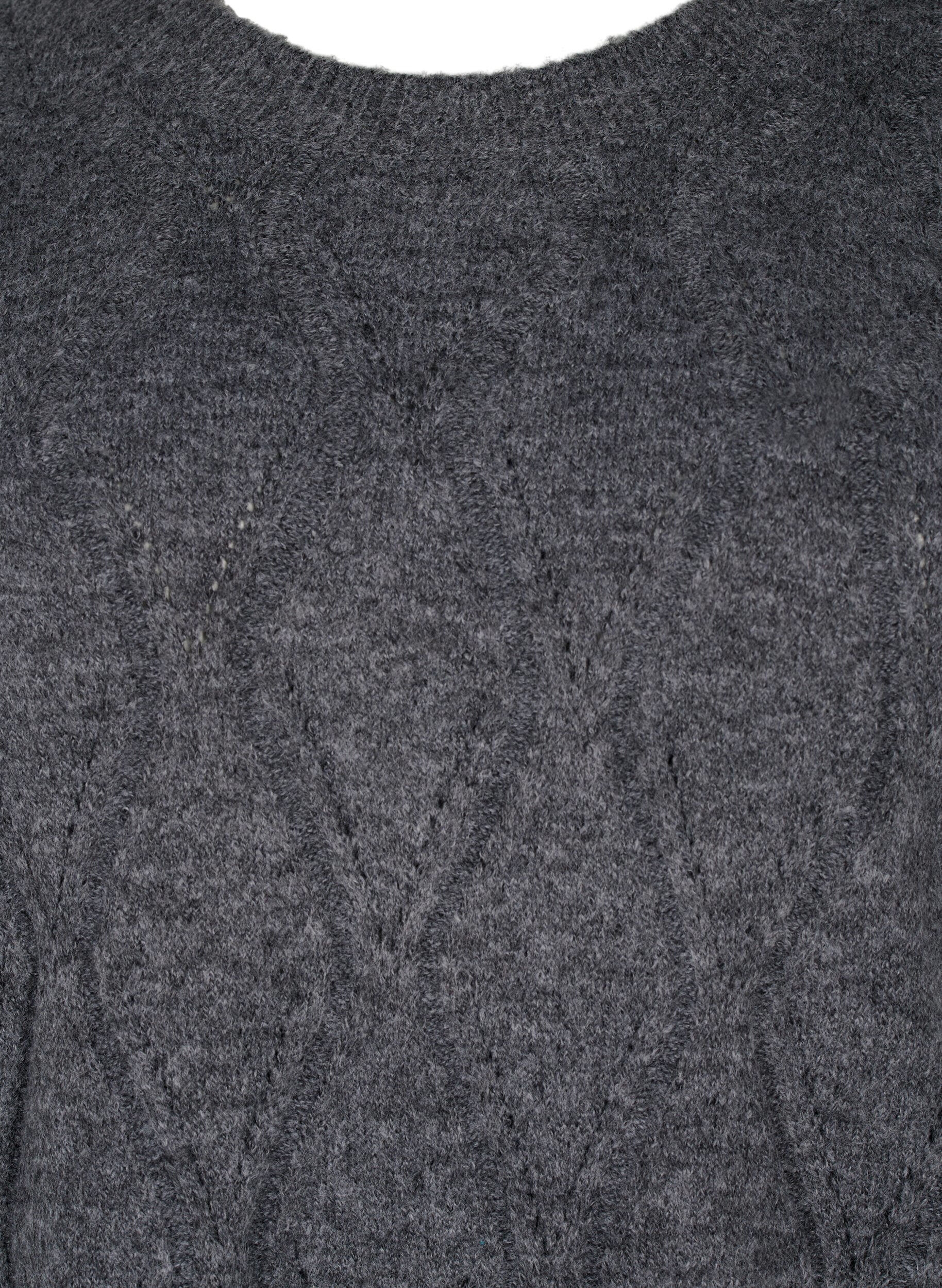 Zizzi Pull en tricot avec motif &agrave; trous, Dark Grey Melange, Packshot image number 2