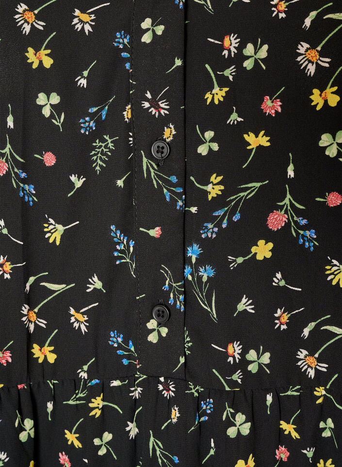 Robe &agrave; imprim&eacute; int&eacute;gral et volant superpos&eacute;, Noir, Packshot image number 2