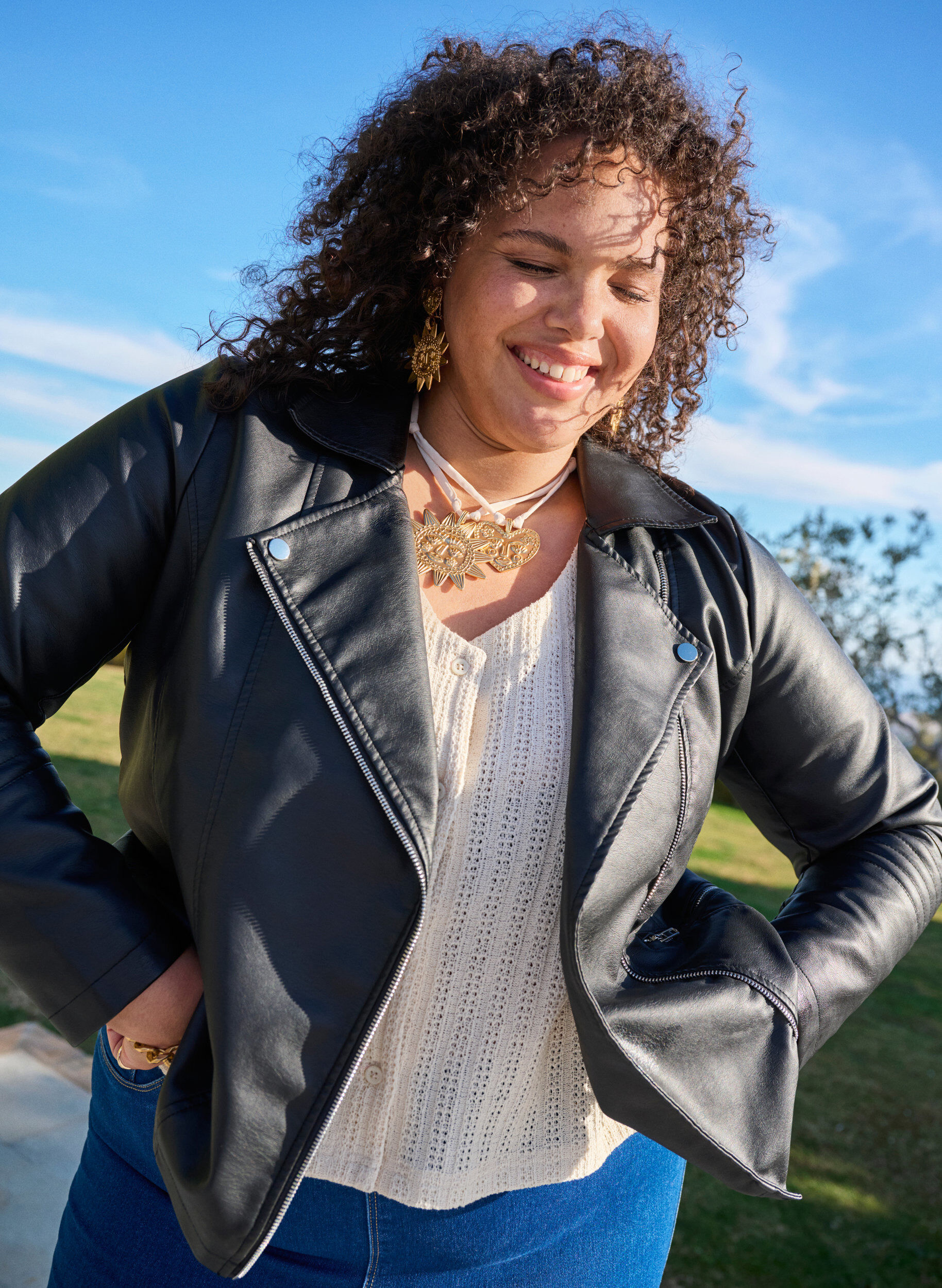 Zizzi Veste biker en similicuir, Noir, Image image number 0