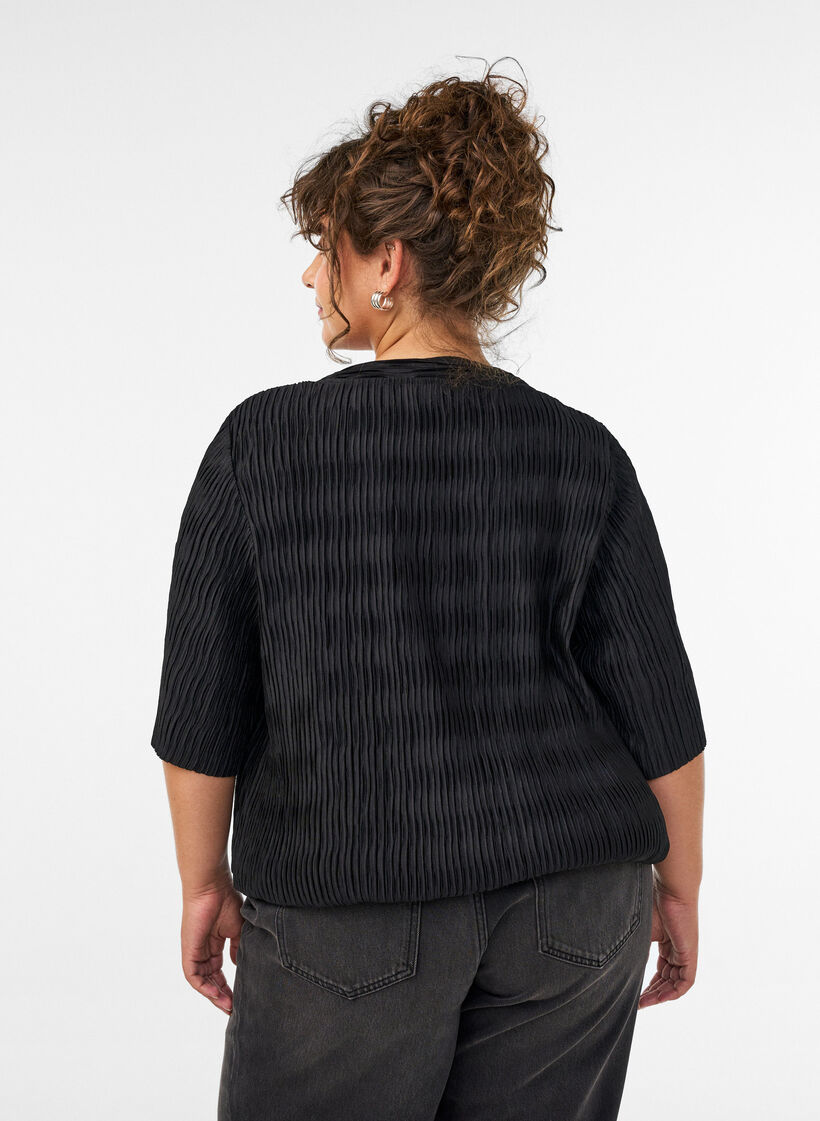 Blouse avec texture ondul&eacute;e et coupe ballon, Noir, Model image number 2