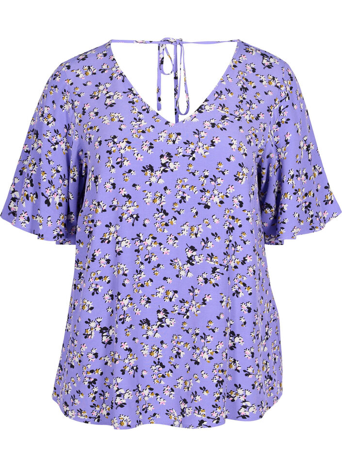 Blouse en viscose à fleurs avec détails dans le dos , Lilac Flower Print, Packshot image number 0