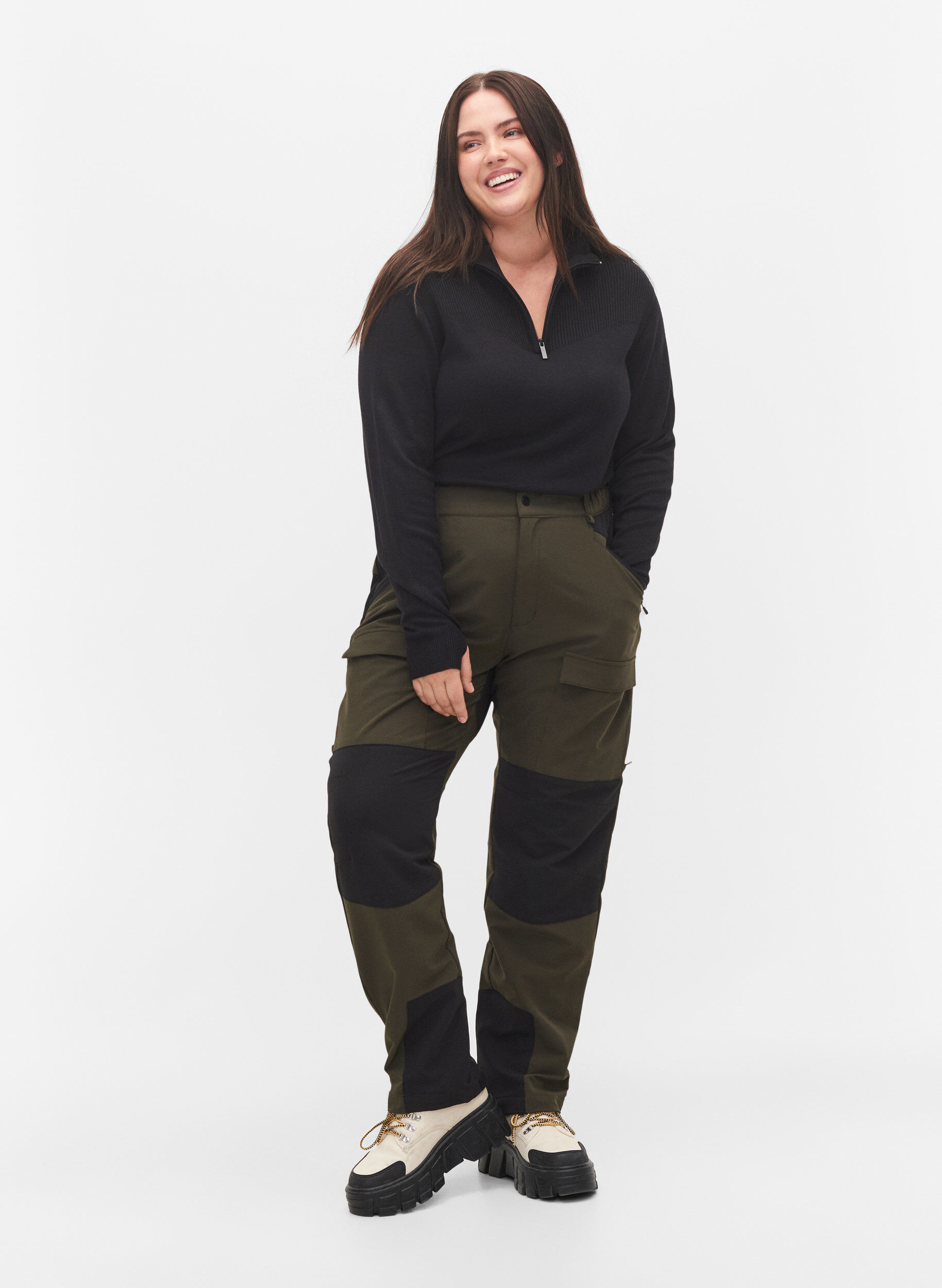 Zizzi Pantalon de randonn&eacute;e imperm&eacute;able avec poches, Forest Night, Model image number 0