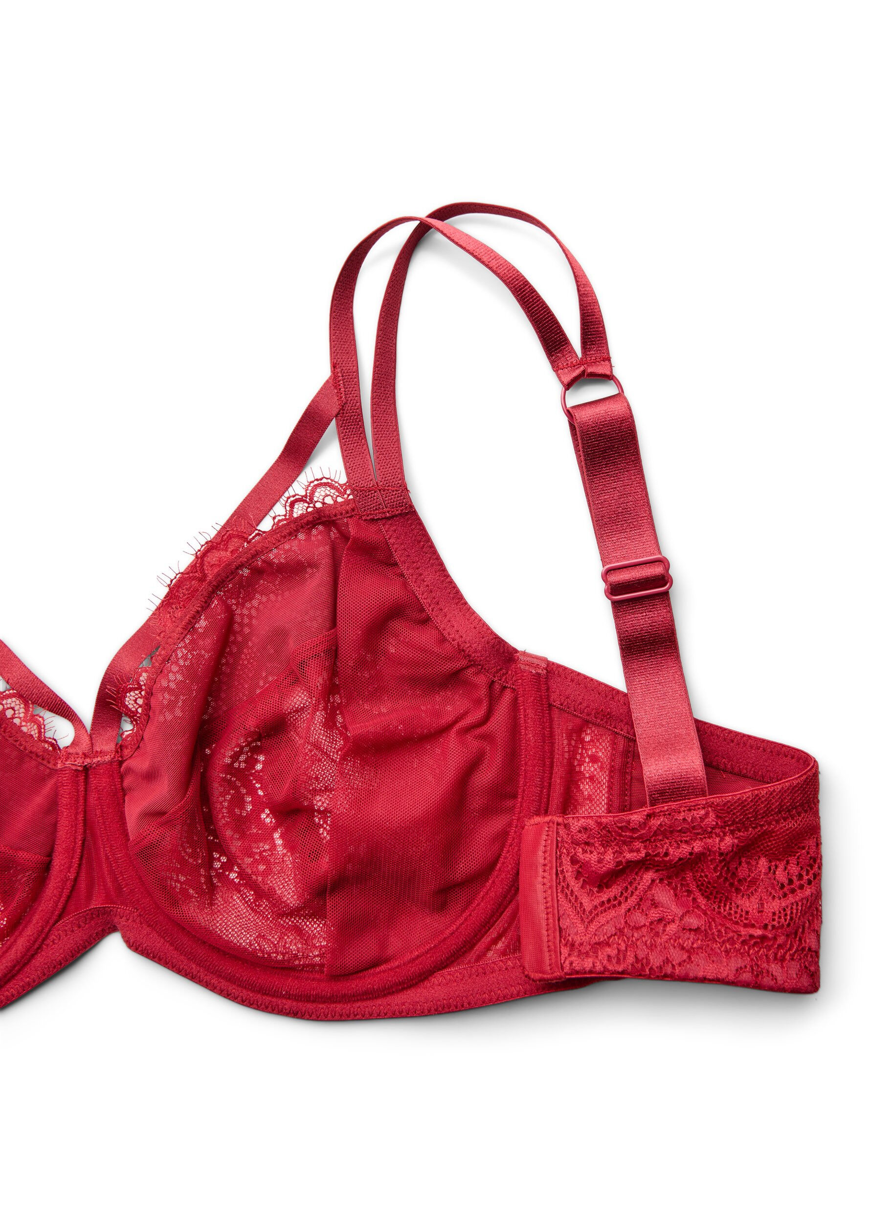 Zizzi Soutien-gorge embo&icirc;tant en dentelle avec d&eacute;tails de lani&egrave;res, Rouge, Packshot image number 3