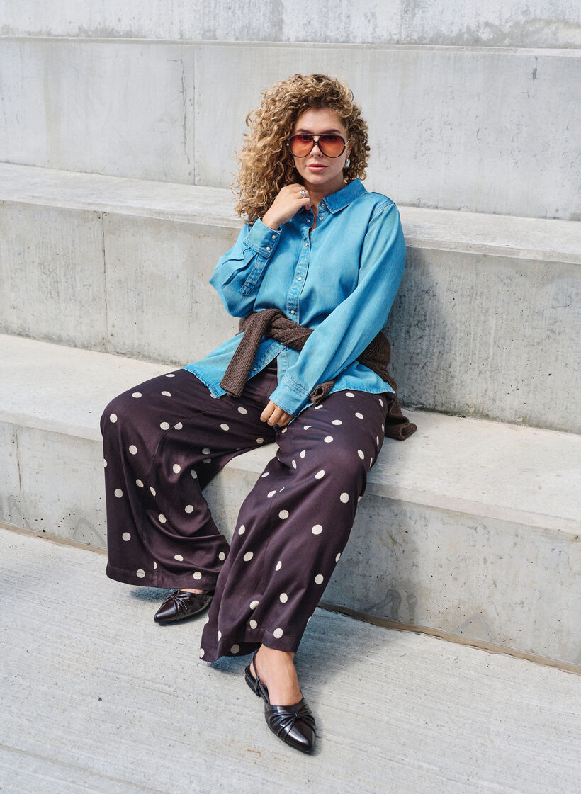 Pantalon en viscose &agrave; pois et &agrave; coupe ample, Marron, Image image number 0