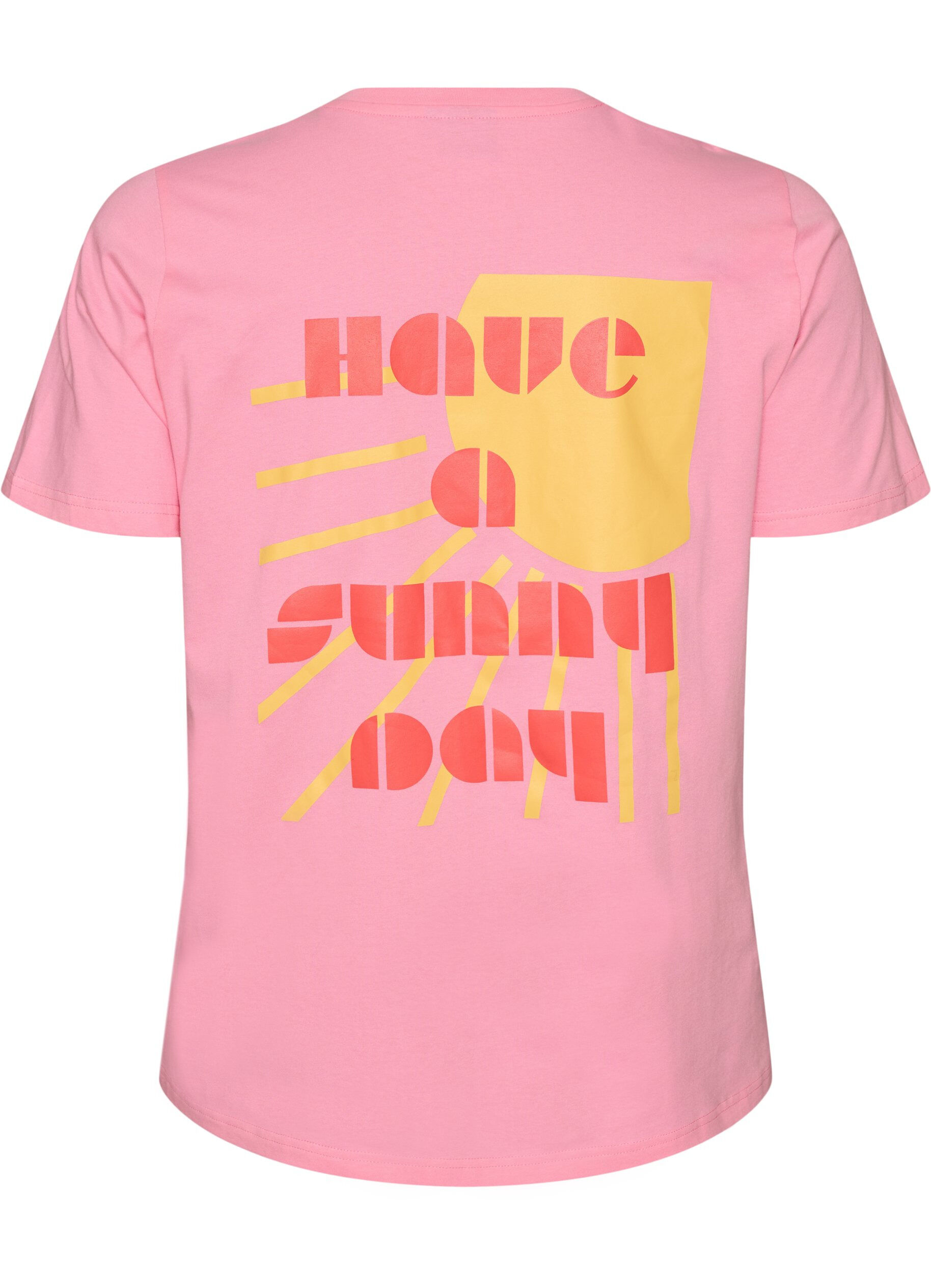 ZizziT-shirt en coton biologique avec motif de texte, Rose, Packshot image number 1