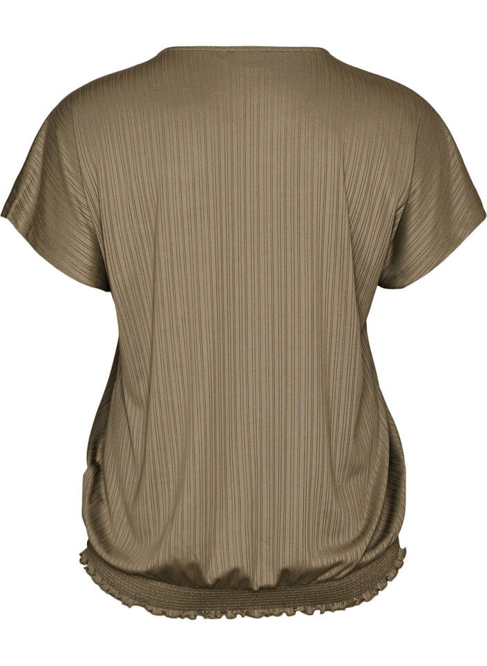 Blouse en jersey avec rayures textur&eacute;es et ourlet smock&eacute;, Marron, Packshot image number 1