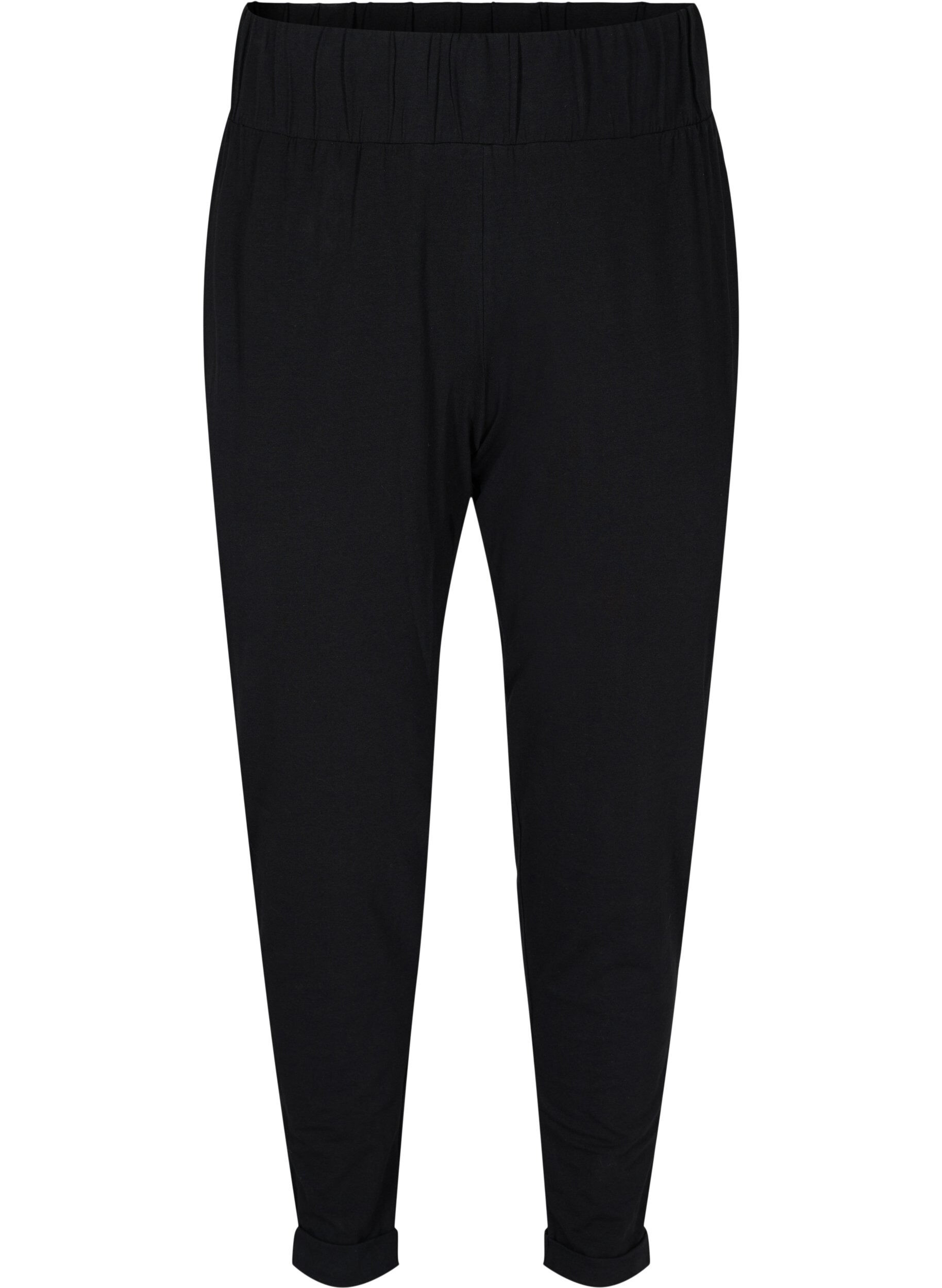 Zizzi Pantalon en coton &agrave; revers, Noir, Packshot image number 0