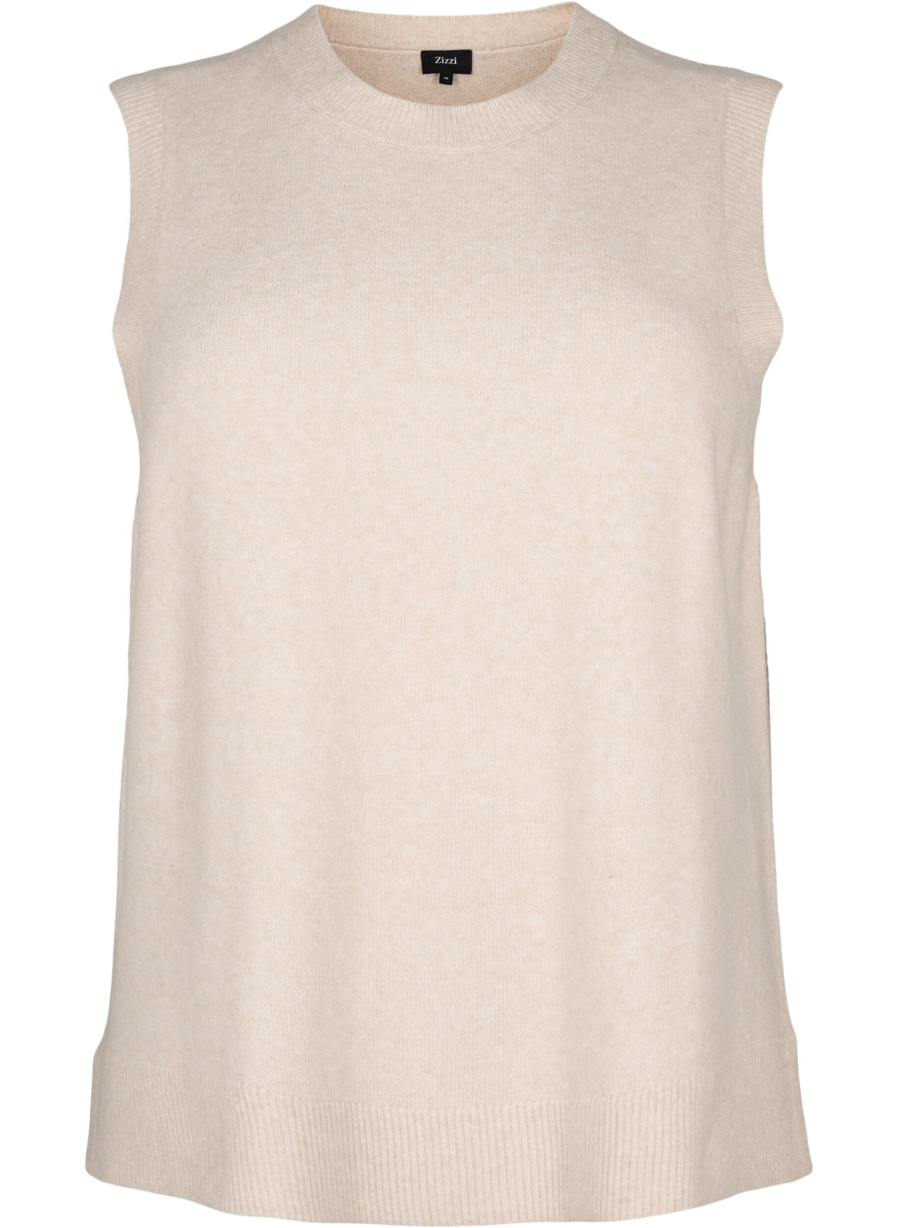 Zizzi Gilet en tricot avec bord c&ocirc;tel&eacute;, Pumice Stone Mel., Packshot image number 0