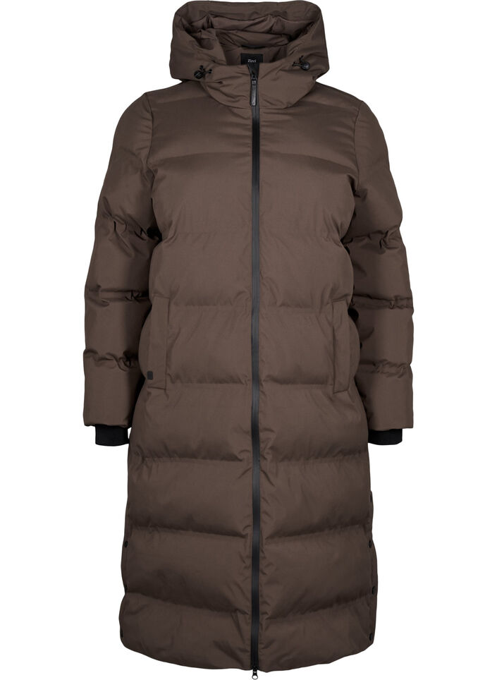 Manteau d'hiver long et matelassé avec capuche, Marron, Packshot image number 0
