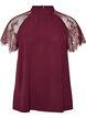 Blouse &agrave; col montant avec manches courtes en dentelle, Bordeaux, Packshot image number 0