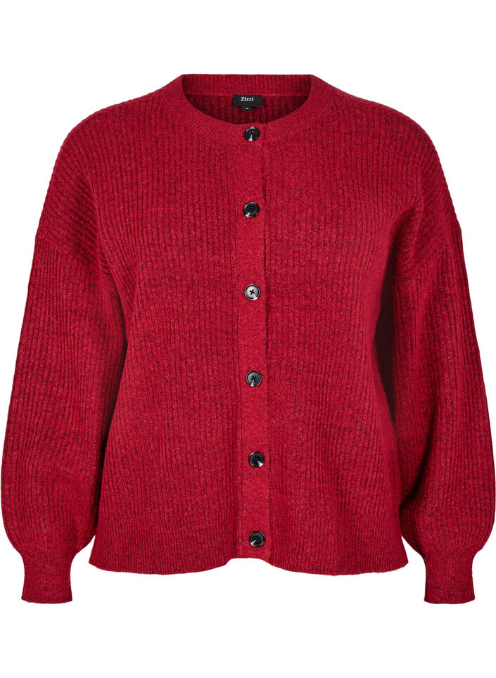 Cardigan en tricot côtelé avec boutons, Rouge, Packshot image number 0